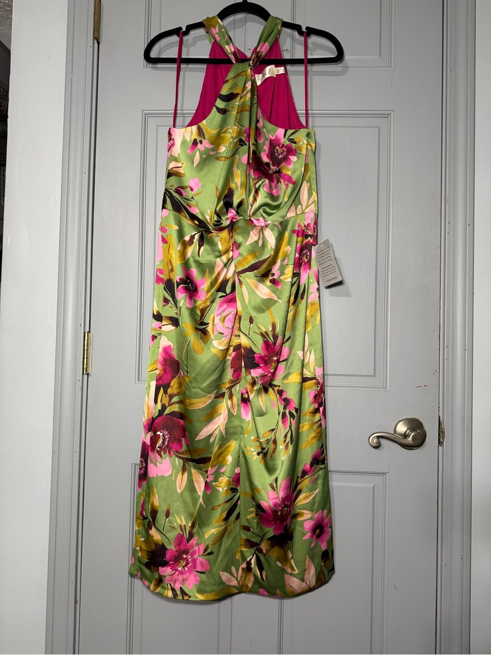 Eliza J Green and Pink Floral Halter Midi Dress